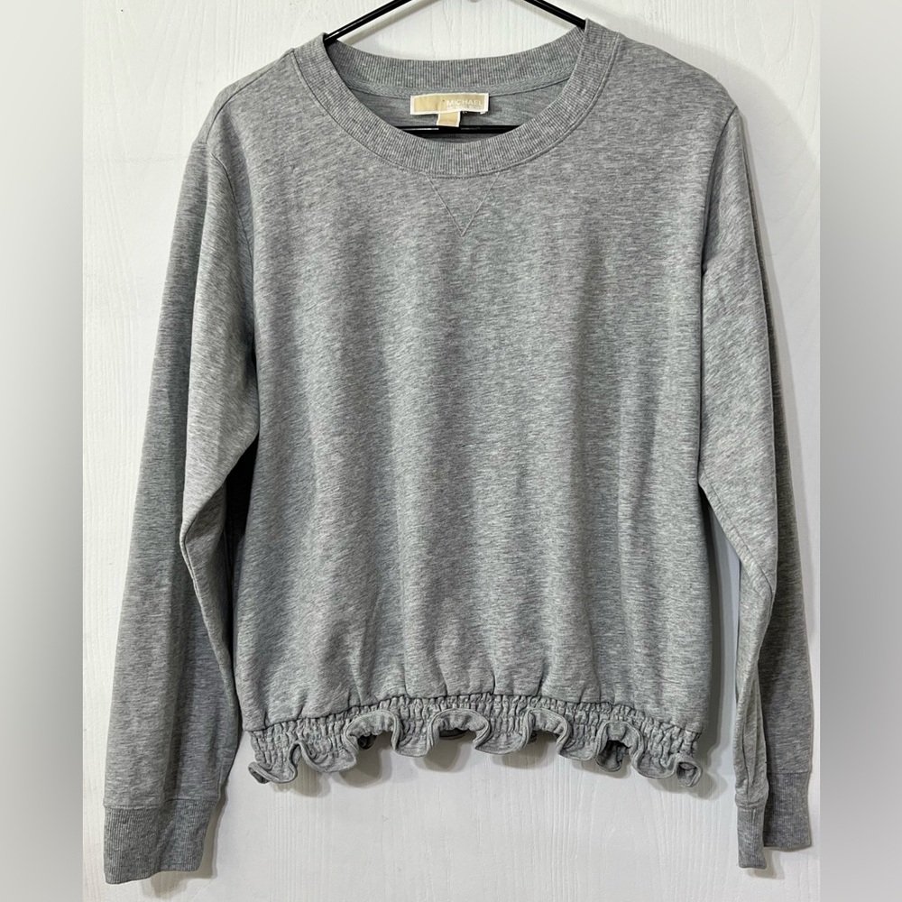 Michael Kors Gray Ruffle Bottom Crewneck Sweatshirt Basics Women’s Size L